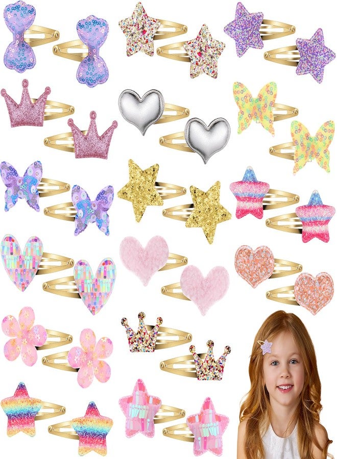 Hanaive 32 Pcs Christmas Girls Gift Hair Clips Glitter Butterfly Metal Snap Hair Accessories for Kids Girls Cute Heart Shaped Barrettes Sparkly Barrettes Clips for Toddlers Kids(Classic,Gold) - Image 1